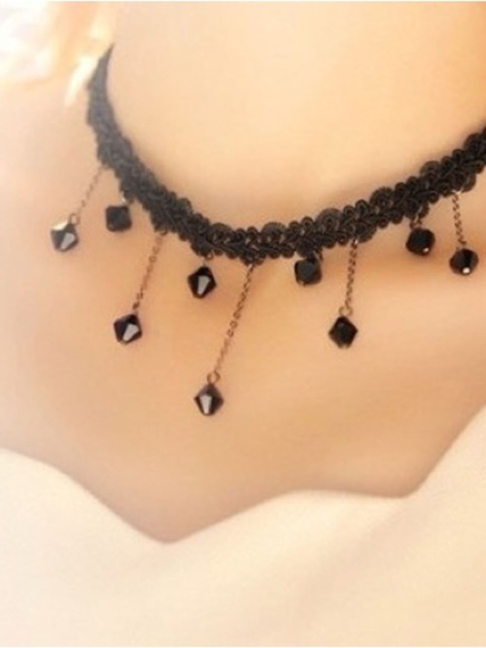 Beaded Lace Choker Necklace Women Color Black